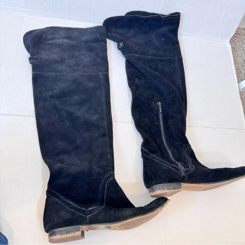 Zara Black Suede Leather Over The Knee Boots Women’s 8 Fall Tall Boho Classic